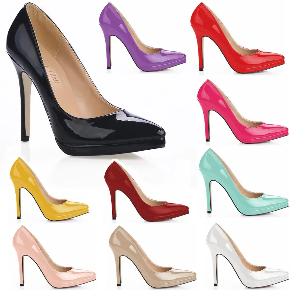 

CHMILE CHAU Patent Sexy Party Shoes Women Pointed Toe Thin High Heels Platform Ladies Pumps Zapatos Mujer Plus Sizes 0640B-a1