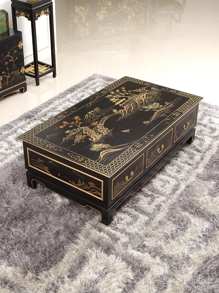 Новый квадратный столик в китайском стиле с черной окрашенной пейзажной картой