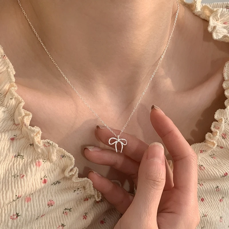 Ожерелье женское из серебра 925 пробы с кулоном в виде банта