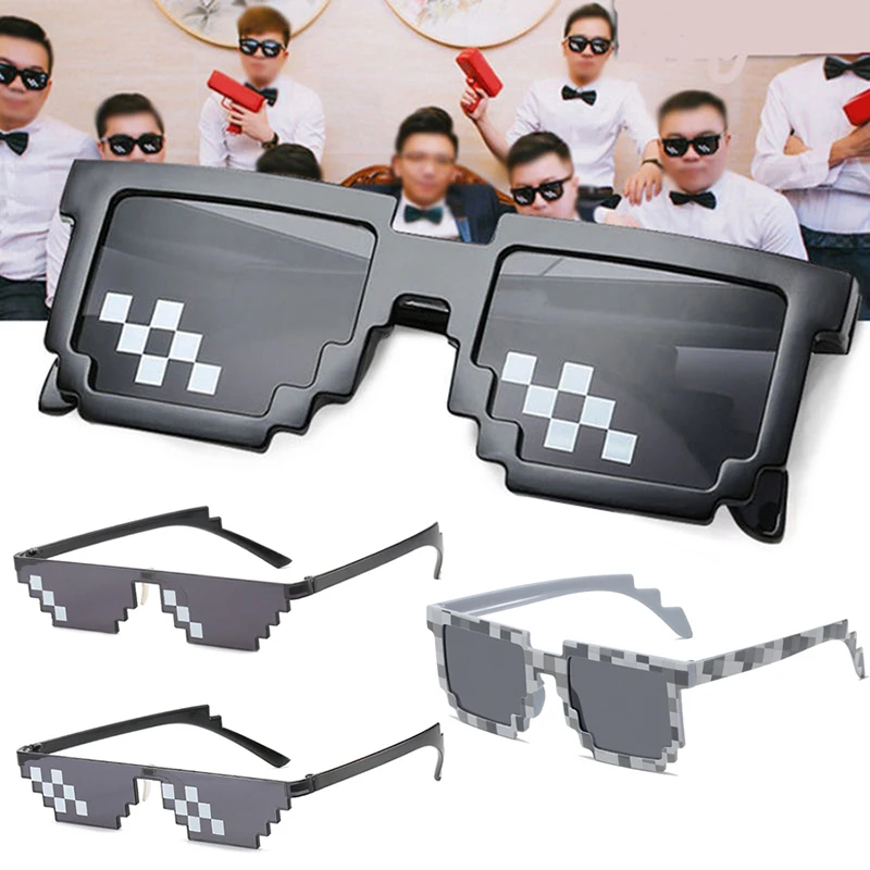 

Черные мозаичные солнцезащитные очки, забавная игрушка, мозаичные полоски, солнцезащитные очки, игрушка для фокусов, очки пикселей для женщин и мужчин