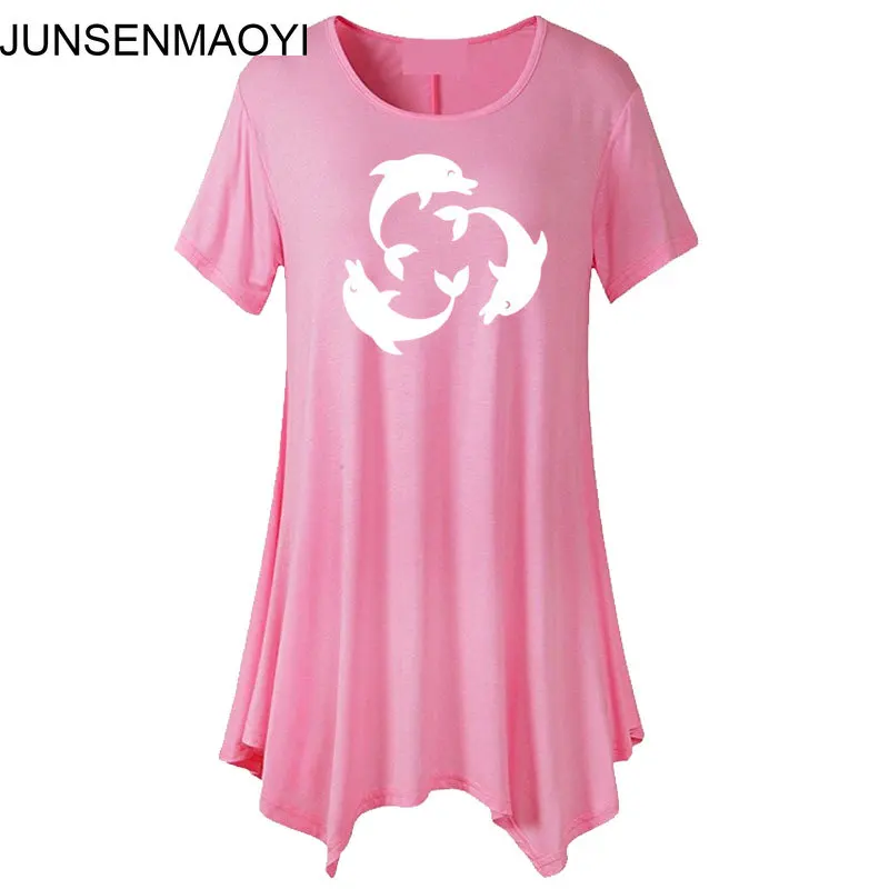 

Женская свободная футболка с коротким рукавом и круглым вырезом