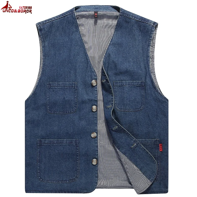 

New Mens Suit Vests Denim Blue Waistcoat Vest Man Multi-pocket Groomsmen Business Casual Suit Vest Male gilet wedding clothing