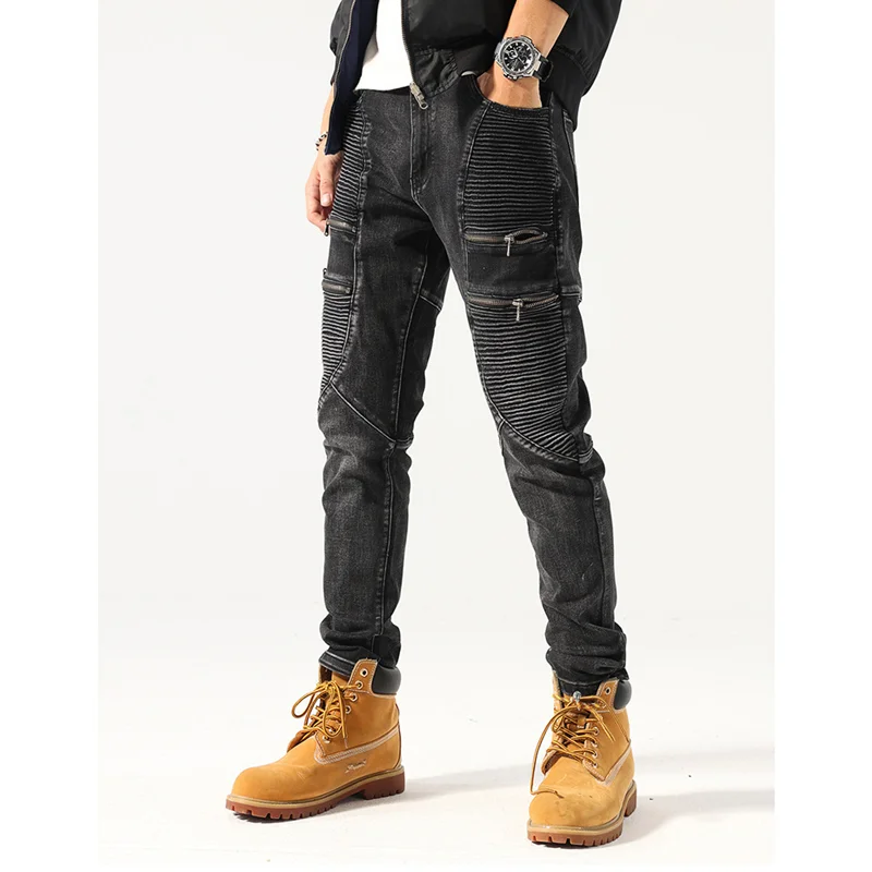 Streetwear Men Locomotive 2022  Autumn and Winter Self-cultivation Elastic Force Black Jeans Recreational Pencil Pants Female