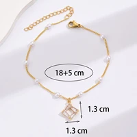 new fashion square pendant gold chain bracelet with pearl chain length 18cm for ladies exquisite jewelry bracelet bangles