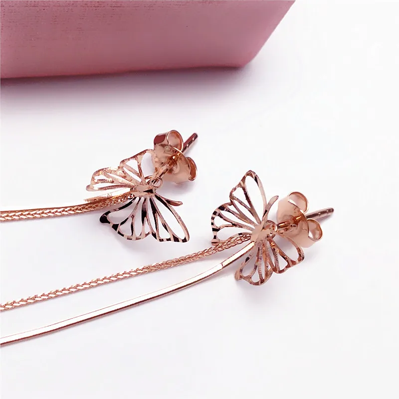 

Женские позолоченные серьги с бабочкой, розовое золото 14 к, 585