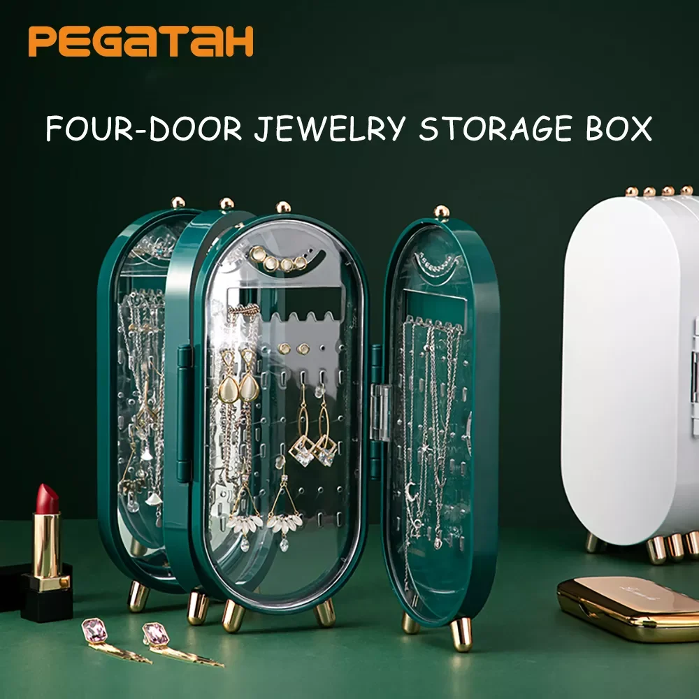 

Retro Screen Jewelry Storage Box Foldable Organizer Household Earrings Necklace Display Stand Luxury Jewelry Organizer Case