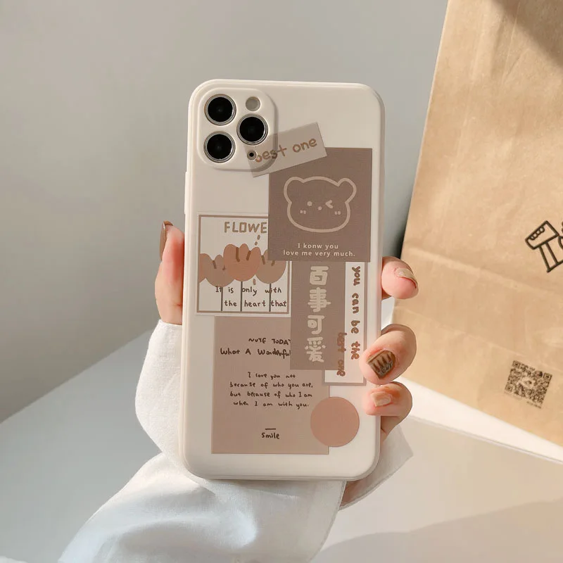 

Retro chocolate smile sweet bear art Phone Case For iPhone 13 12 11 Pro Max Xr Xs Max 7 8 Plus 13mini 7Plus case Cute soft cover