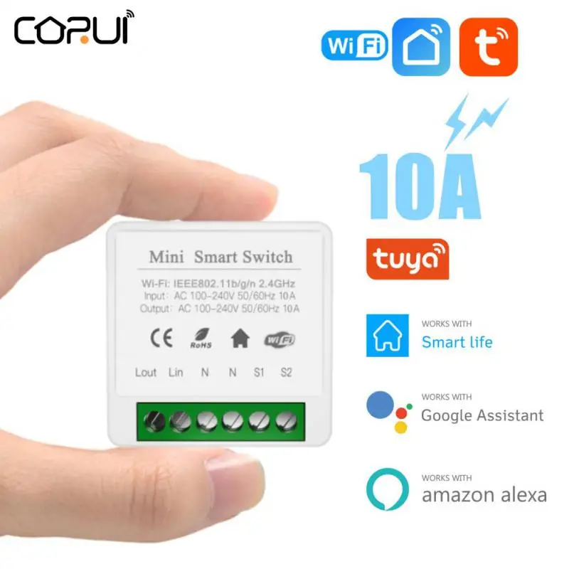 

CoRui 10A/16A MINI Smart Switch Wifi Timer 2 Way Wireless Switches Smart Home Automation Compatible With Tuya Alexa Google Home