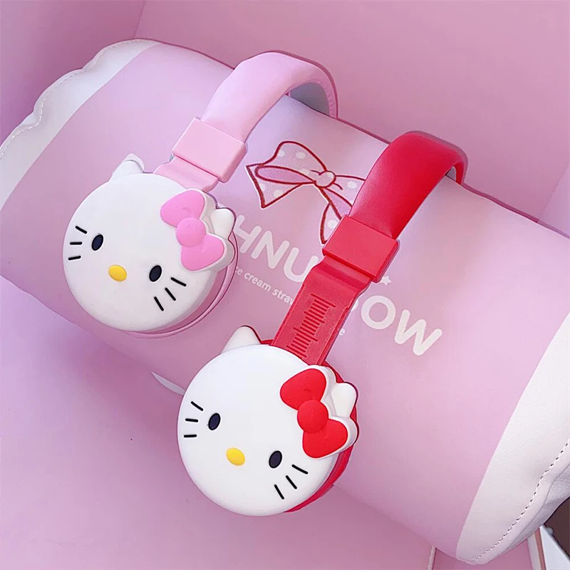 

Kawaii Hello Kittys Беспроводная Bluetooth-гарнитура аниме Kt Cat мультфильм стерео шумоподавляющие наушники с микрофоном подарок для девушки