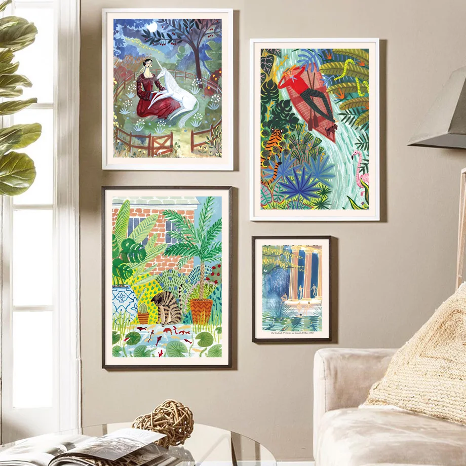 Тропический лес Джунгли тигр леопард Человек Девушка настенная Картина на