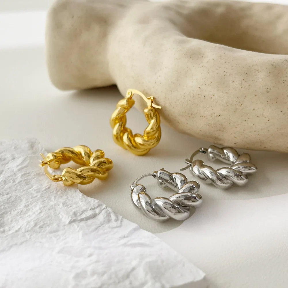 

2022 New Twist Gold Color Dangle Earrings Punk Chunky Small Twisted Drop Earrings for Women Party Jewelry
