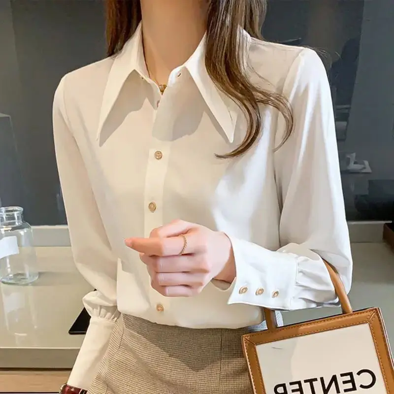 Korean Style Spring Single-breasted White Shirt Women Fashion Long Sleeve Thin Chiffon Shirt Top Blusas Mujer
