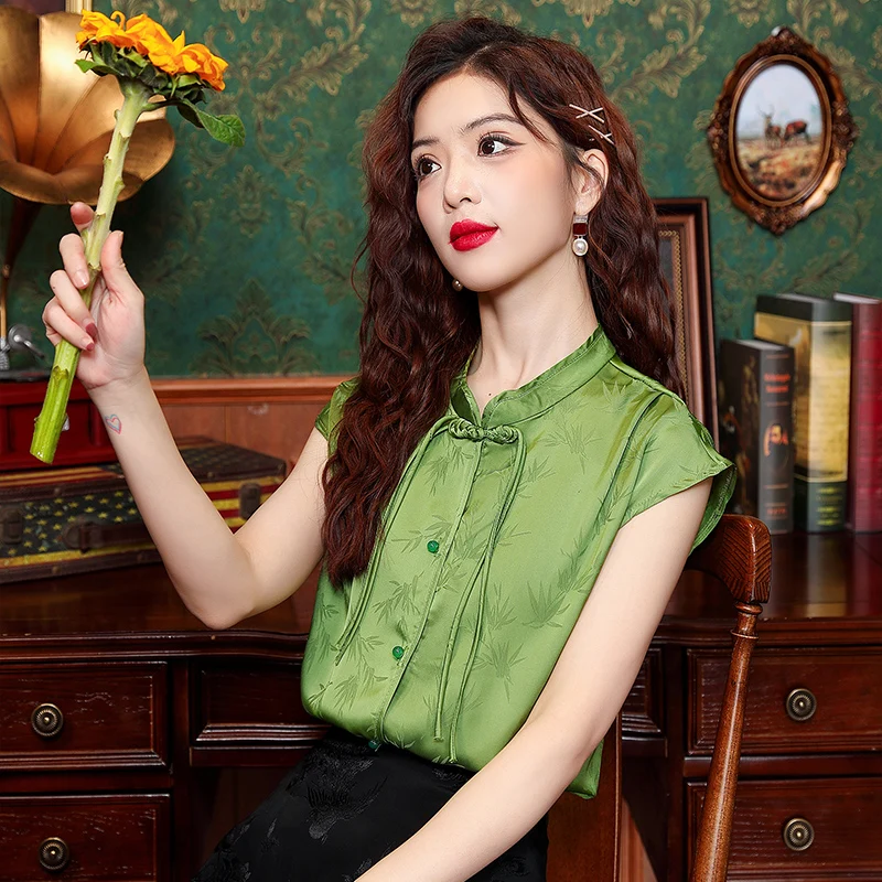 Новая женская рубашка с коротким рукавом и воротником-стойкой шифоновая в