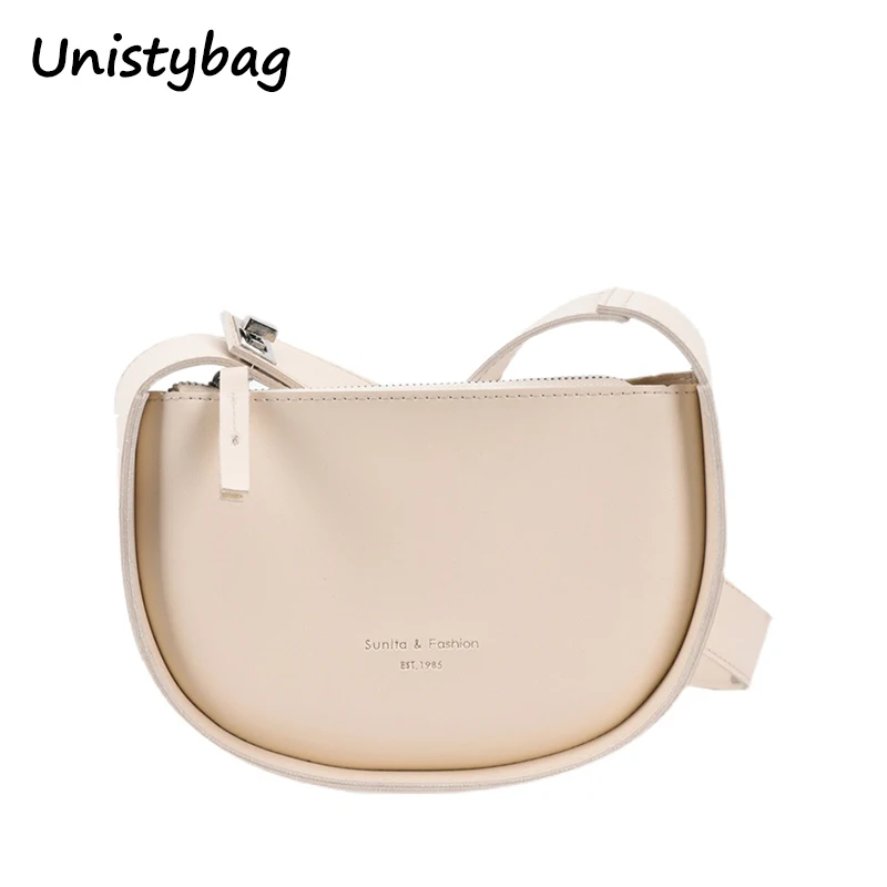 Unistybag Crossbody Bag for Women Fashion Semicircle Saddle Bags Retro Shoulder Bag Female Luxury Bags PU Leather Hand Bags