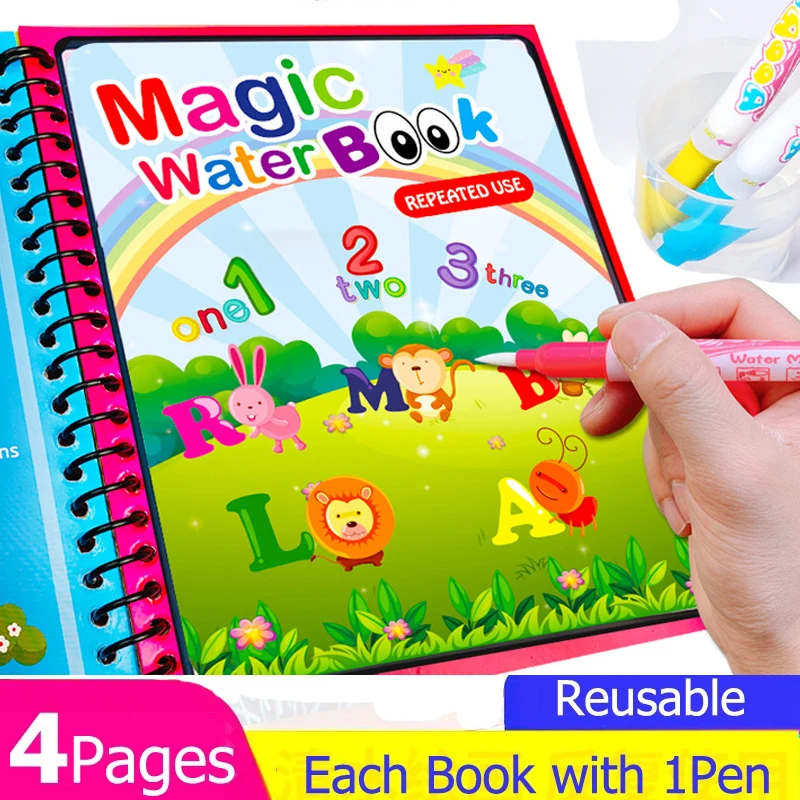 

Children Montessori Toys Magical Book Reusable Coloring Book Magic Water Drawing Book Sensory Early Education Toys for Kids