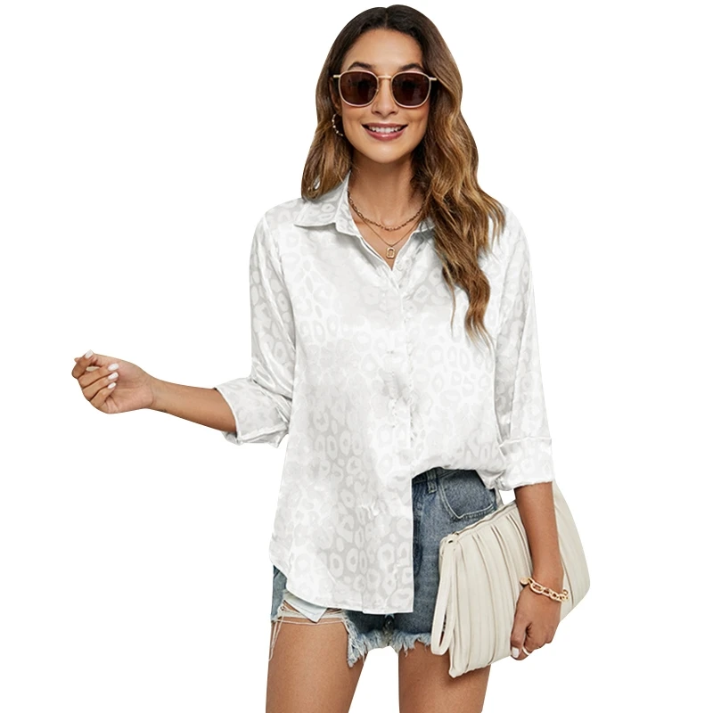 

Женская Элегантная блузка X7YA с длинным рукавом и отворотом в стиле бойфренда