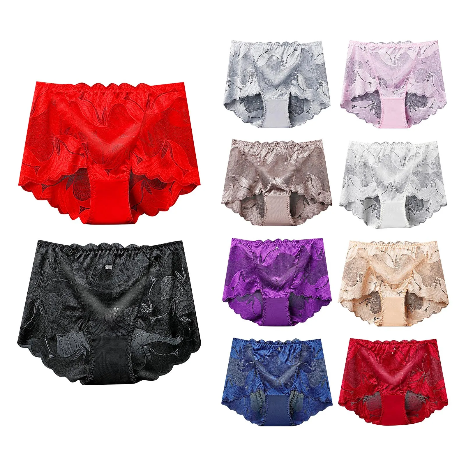

Women Panties Briefs Plus Size Lace Underwear for Female High Waist Underpant Sexy Lingerie Hollow Silk Cotton String Oversized