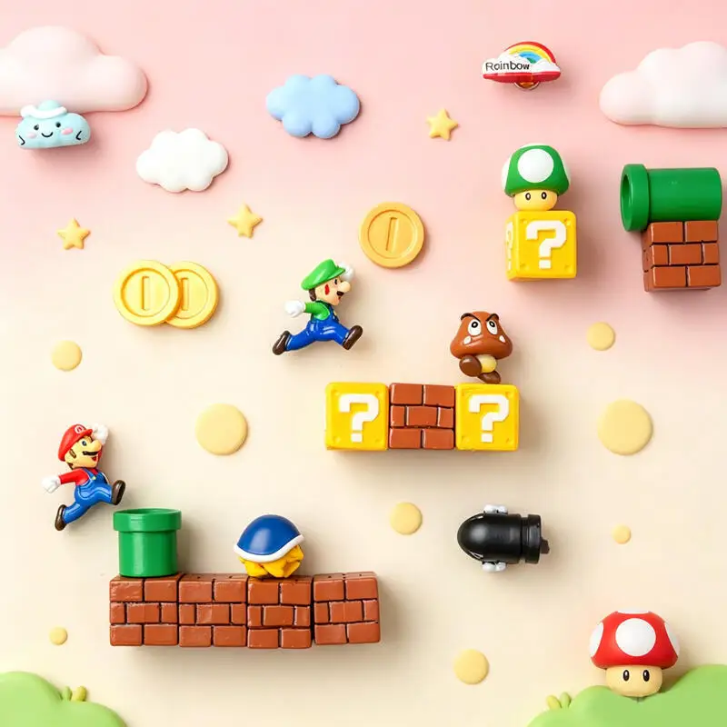 Фото Магнит на холодильник Super Mario 3D из смолы, милый мультяшный набор для творчества: Туд, Луиджи, Пич, золотая монета. Декор для кухни и дома, подарок для детей. №1