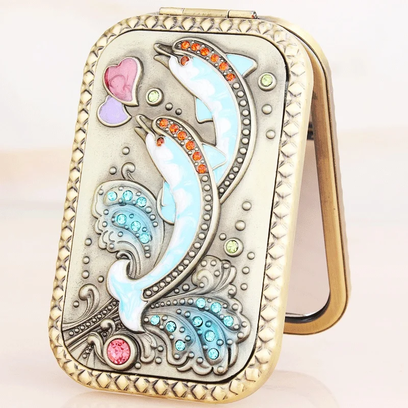 

Women's Makeup Mirror European Style Retro Double-Sided Oval Princess Cosmetic Portable Foldable Mirrors Bedroom Min Mirrors