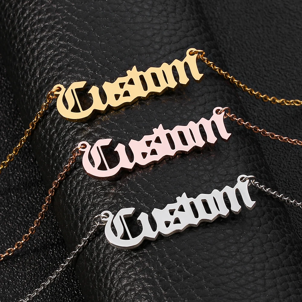 

100PCS Customized Name Necklace Women Stainless Steel Personalized Letter Nameplate Pendant Choker Necklace Gifts Drop Shipping