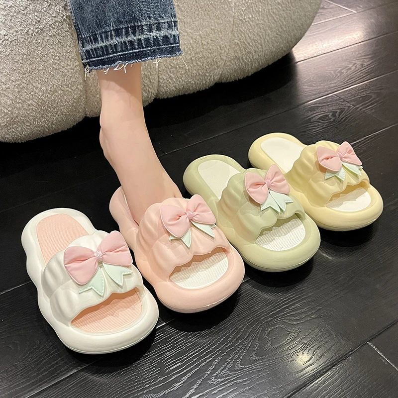 

Shoes Woman's Slippers Platform Butterfly-Knot Slides Fashion 2023 Luxury Flat Basic PU Butterfly-knot House Slippers Platform W