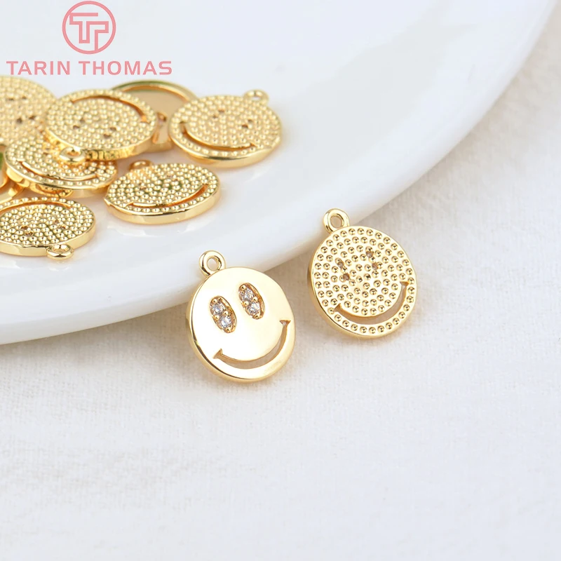 Латунные подвески с цирконием и смайликом 1 мм 24 к | Украшения аксессуары