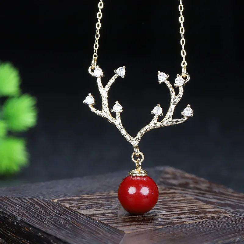 Yilu имеет инкрустированное Cinnabar хрустальное ожерелье женский кулон.