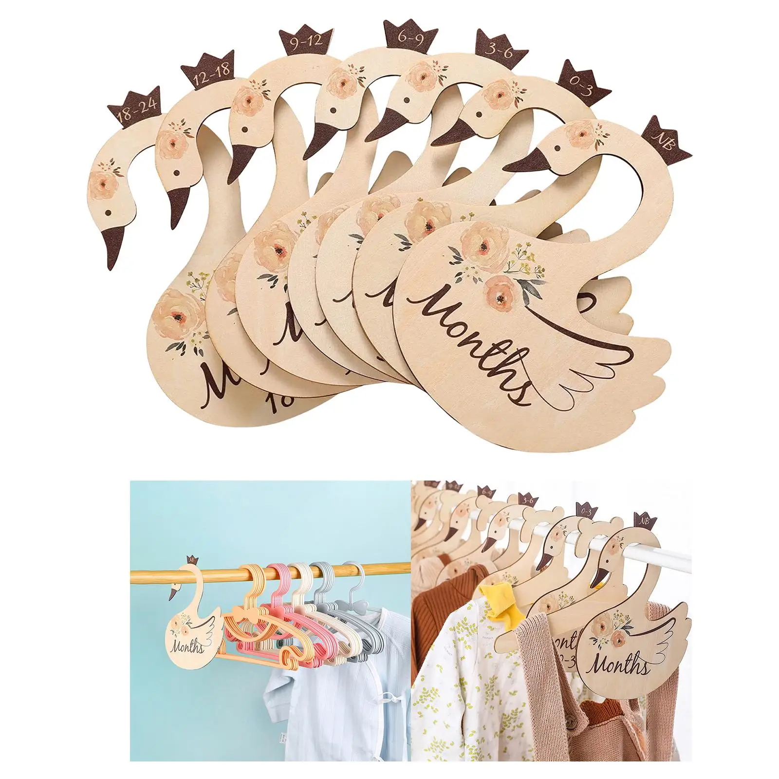 

7 Pieces Wooden Baby Dividers Hanger Dividers Toddler Kids Clothes Divider Nursery Decors Unisex for Living Room Gifts