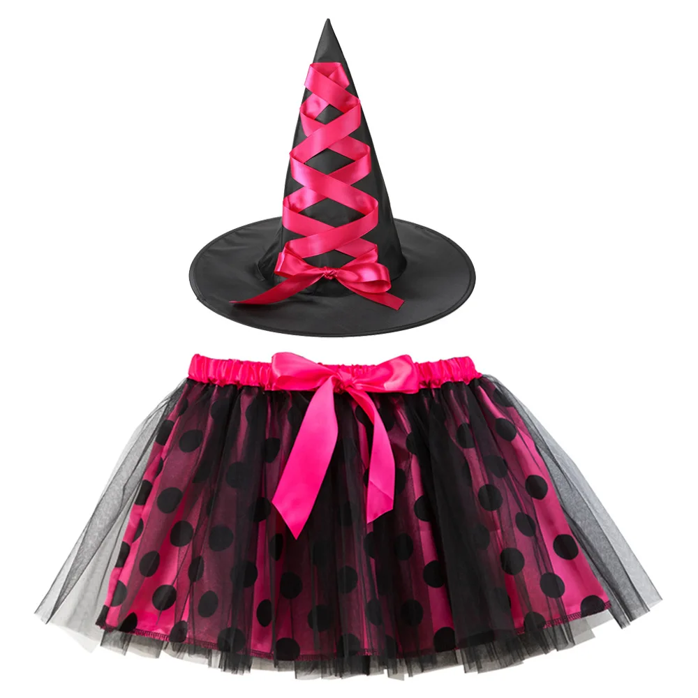 

Children Kids Girl Spider Web Tutu Cobweb Skirt Witch Wizard Hat Carnival Birthday Party Dressed Up Costume Cosplay Halloween