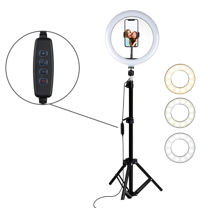 

U-Stream 10" Selfie Ring Light LED with Adjustable Phone Black Tripod Stand Holder USB Charging
