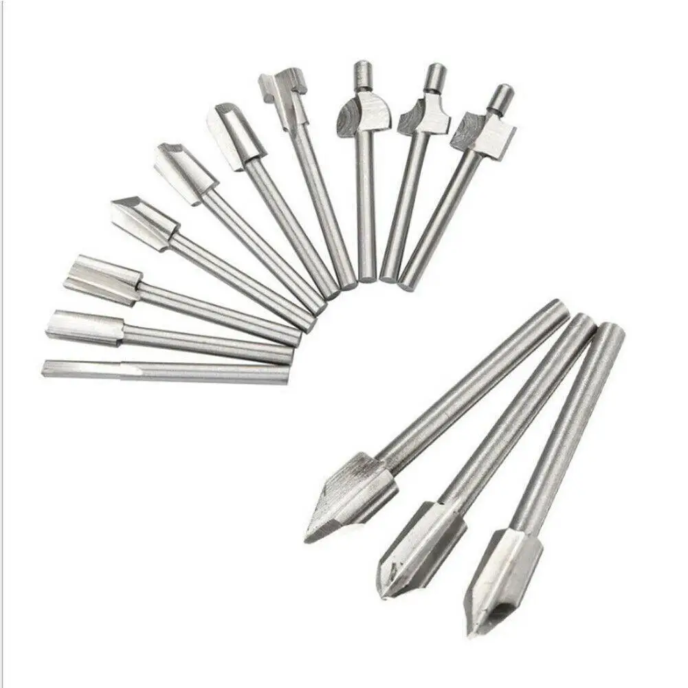 10 Pcs HSS Carpentry Router Bits 1/8 Inch(3mm) Shank Engraving Bits Fit for Edge Grooving Wood Deburring Engraving and Milling