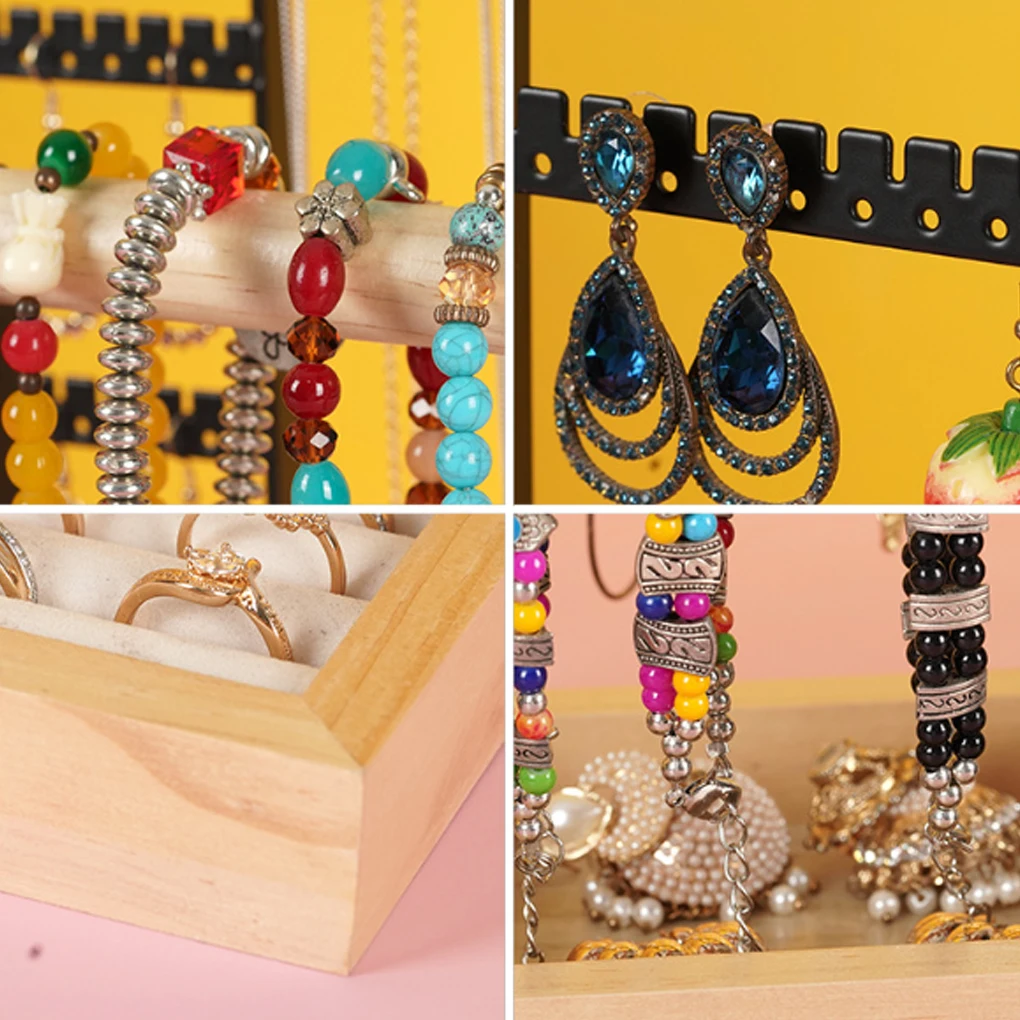 Jewelry Display Holder Multi Layers Metal Wood Necklaces Rings Hanging Rack Jewelry Organizer Detachable Stand Bracket