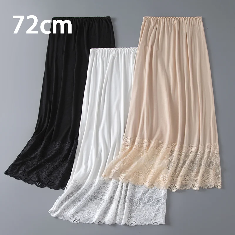 Fashion Womens Girls Modal Half Slips Underskirt Basic Soft Lace Trim Petticoat Underdress Intimates Safety Skirt Underwear