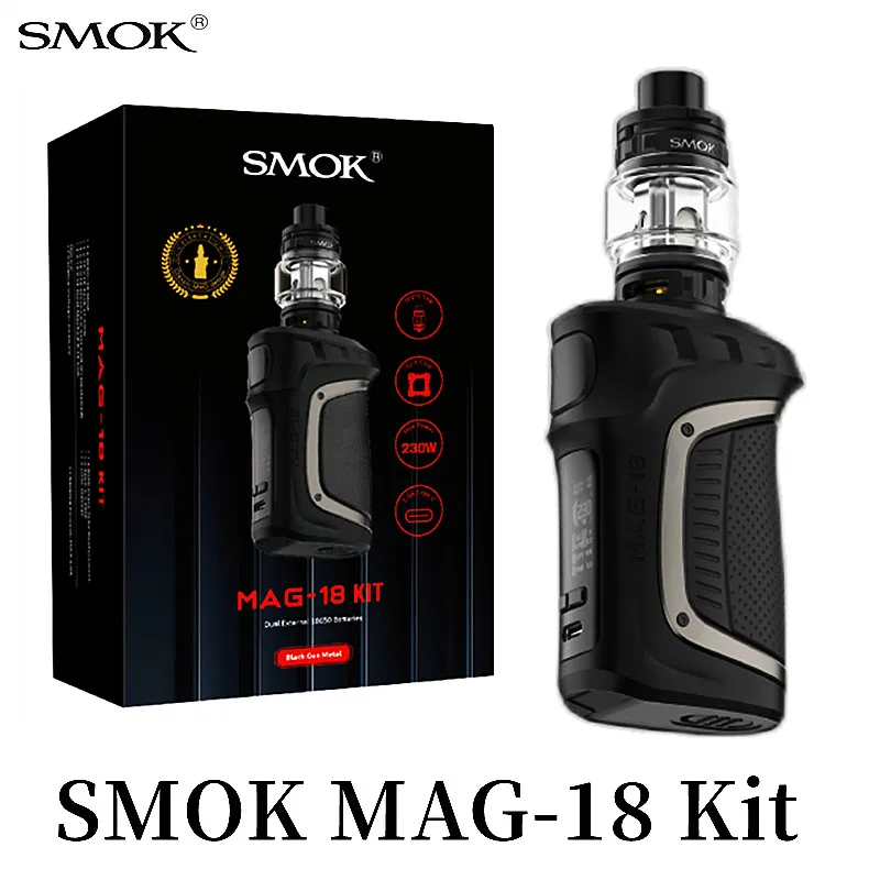 Electronic Cigarette Original SMOK MAG 18 Kit Box MOD 230W Vape MAG-18 with 7.5ml Cartridge Vaporizer TFV18 Tank Mesh Dual Coil