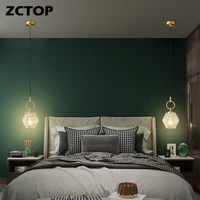 2022 led all copper small pendant lights gold glass hanging lamps for living dining room bar bedroom bedside light fixtures 110v