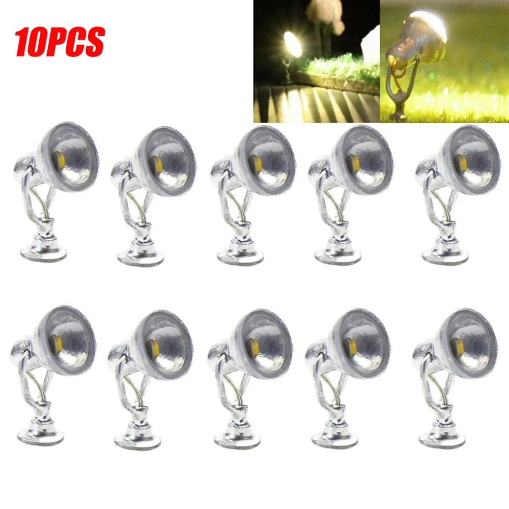 

10Pcs Model Railway Spot Lamp Post Flood Lights HO OO TT Scale Spotlight Model Building Floodlight Street Lights Warm White LEDs