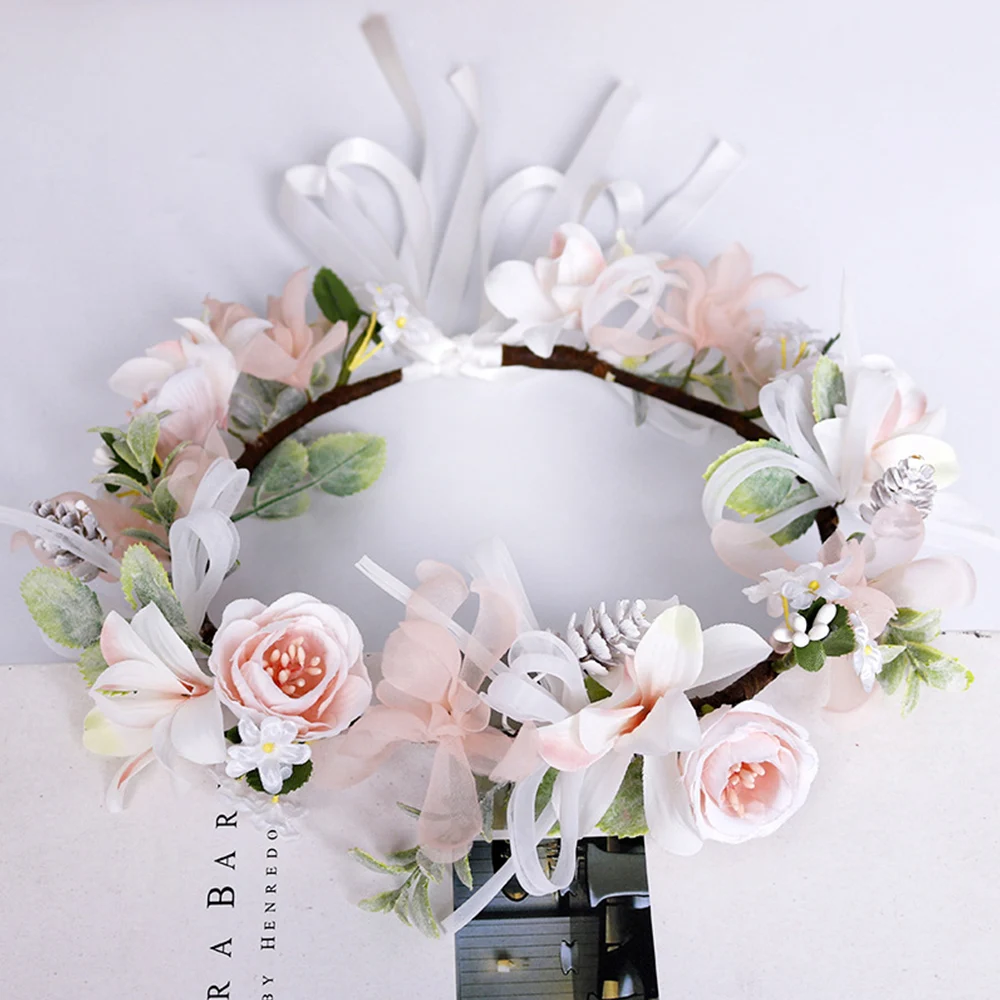 

Artificial Flower Wedding Ceremony Women Crowns Supplies Cloth Simulation Plant Girl Pink Flower Headpiece Dropship