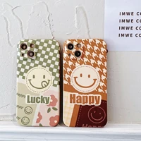 bandai ins cute plaid smiley phone case for iphone 13 12 11 pro max xs xr x xsmax high quality cover