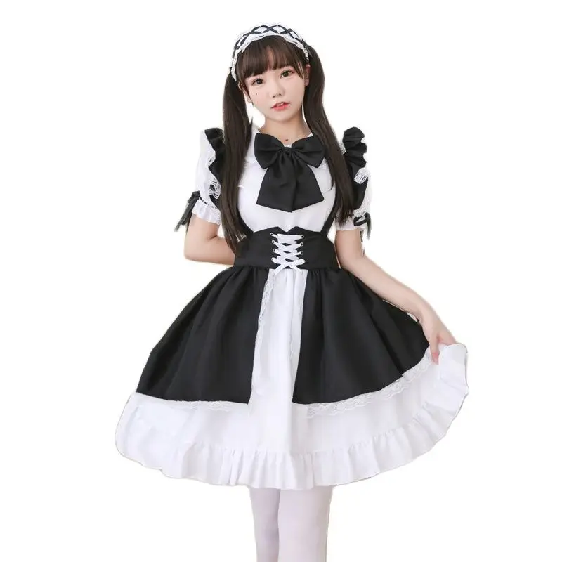 

Women Maid Outfit Short Sleeve Gothic Lolita Lace Dress Cute Anime Black White Apron Cosplay Maid Uniform Cafe Costume Dropship