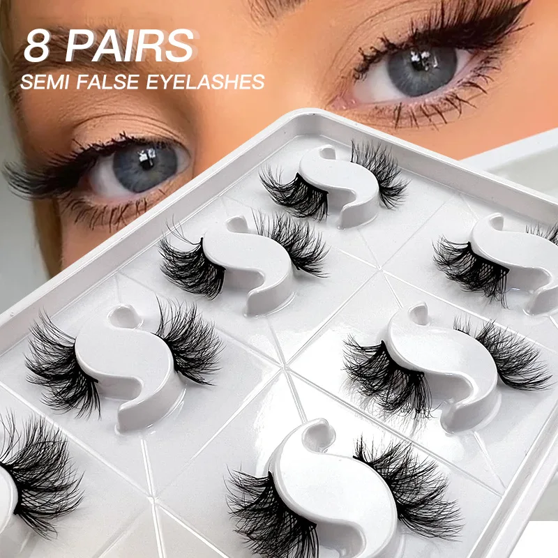 

8pcs semi eye lash half lashes fashionable mink eyelashes natural soft Winged wispy salon makeup wholesale Thick false eyelash