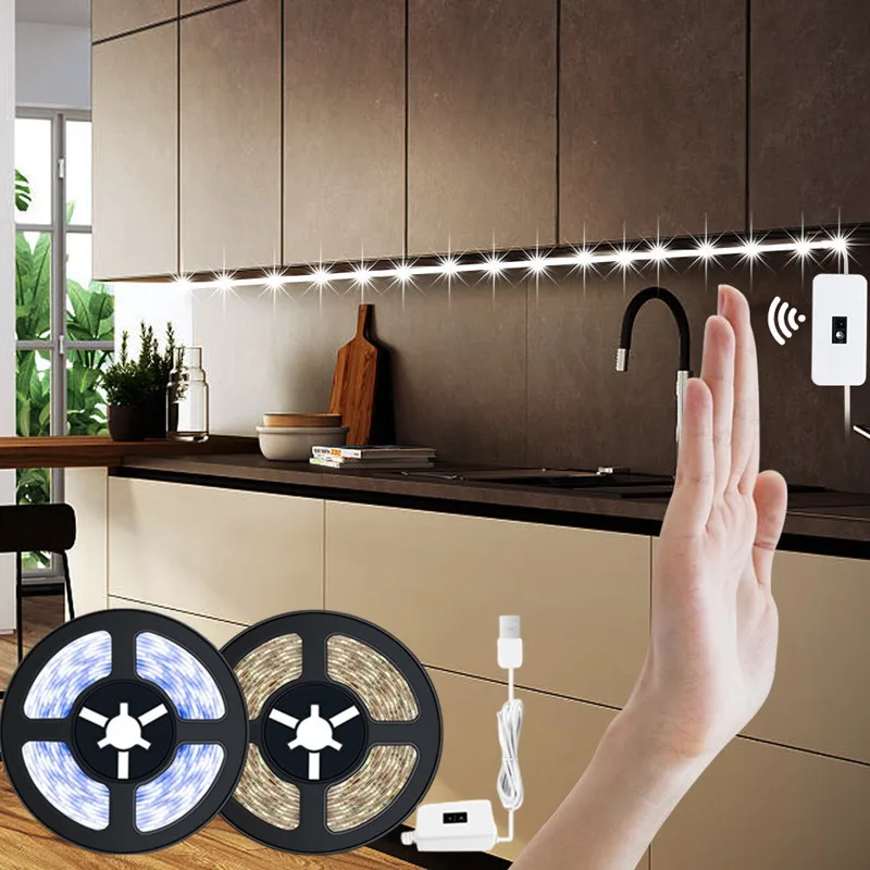 

0.5~5M for Kitchen Cabinet Lamp DC 5V Closet Wardrobe Lamp Hand Sweep Sensor USB LED Night Light Backlight TV Kitchen LED Strip