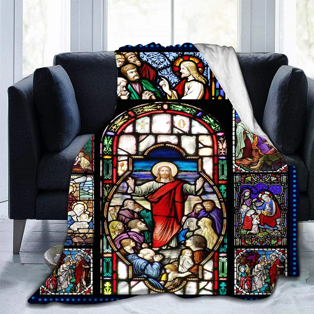 

Warm Flannel Blanket Christianity Our Lady Holy Father Jesus Blanket for Living Room Home Soft Sofa Blankets Office Nap Blankets