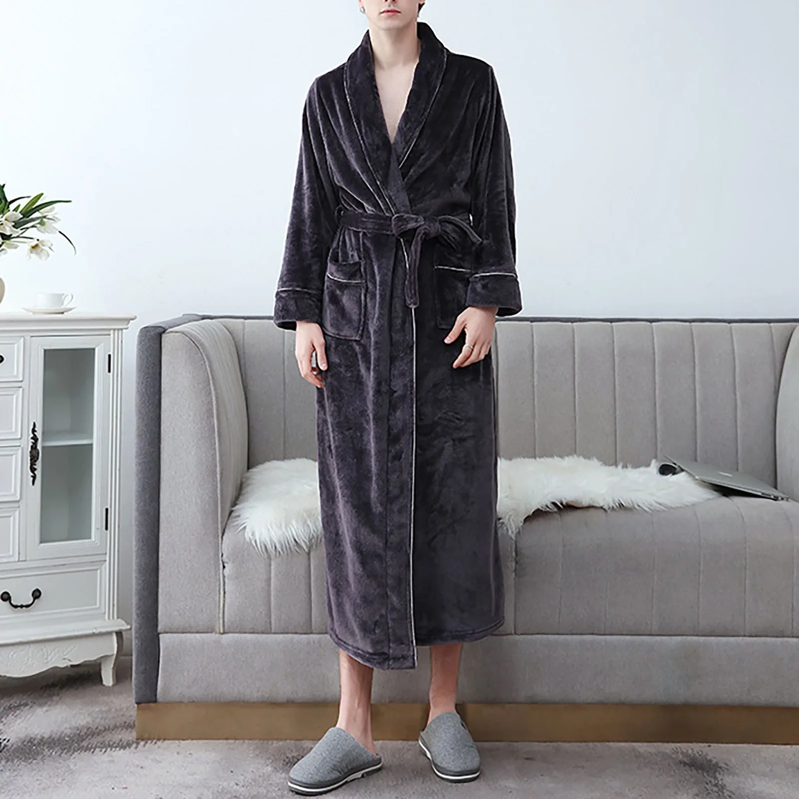 Мужской халат тонкий мягкий с длинными рукавами и капюшоном одежда для сна на