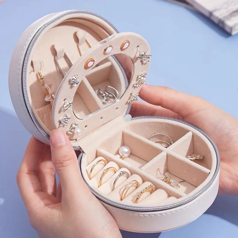 

Travel Jewelry Storage Box Organizer Jewelry Case Leather Storage with Mirror Earrings Necklace Ring Jewelry Organizer Display