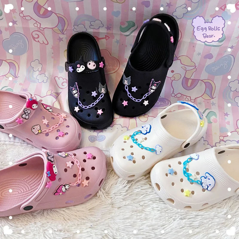 

Diy Sanrioed My Melody Kuromi Cinnamoroll Original Japanese Cartoon Sandals Sand Hole Shoes