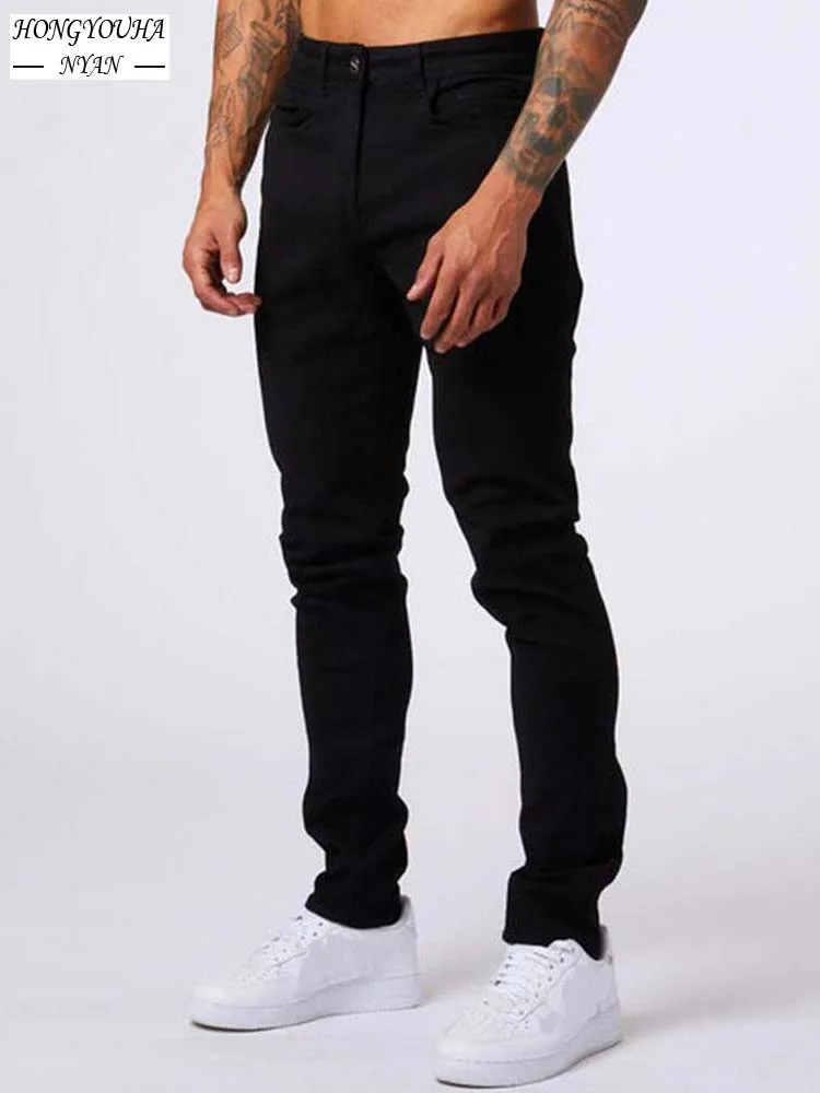 Y2k Slim Men's Jeans Korean Streetwear Elastic Brand Clothing High Street Fashion Business Casual Black Pants Aesthetic Autumn