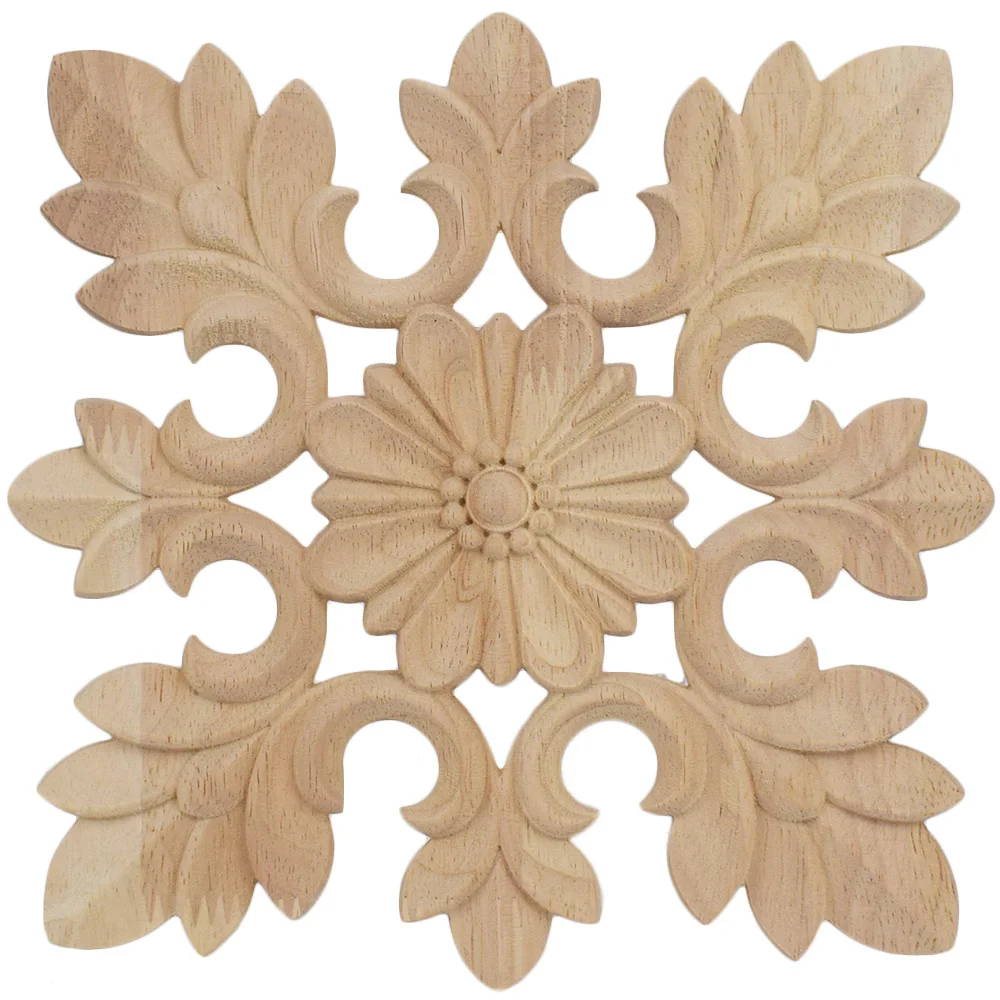 

2PCS 20CM Carving Natural Wood Appliques for Furniture Cabinet Unpainted Wooden Mouldings Decal Vintage Home Decor Decorative