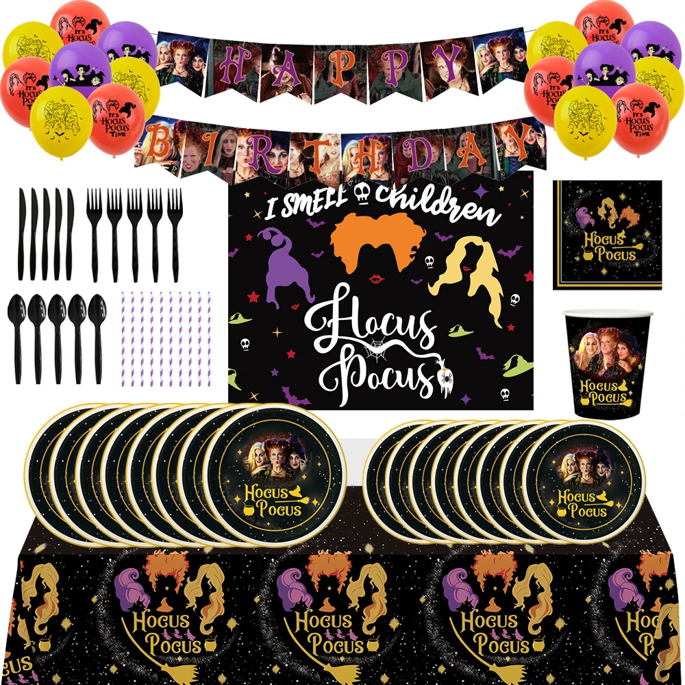 

Disney Cartoon Hocus Pocus Theme Birthday Party Supplies Disposable Tableware Set Balloon Background Baby Shower Girl Kid Gift