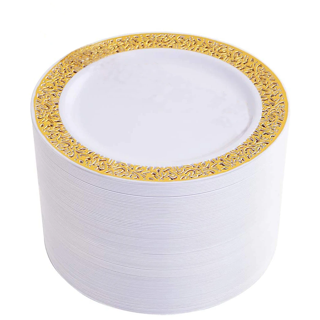 

50pcs Gold Plastic Plates-7.5inch Disposable Salad/Dessert Plates- Hard Plastic Appetizer Plates Small Cake Plates for Parties