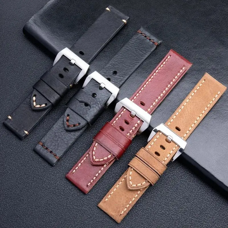 Качественный ремешок TINTAG ручной работы из первого слоя воловьей кожи 24 мм